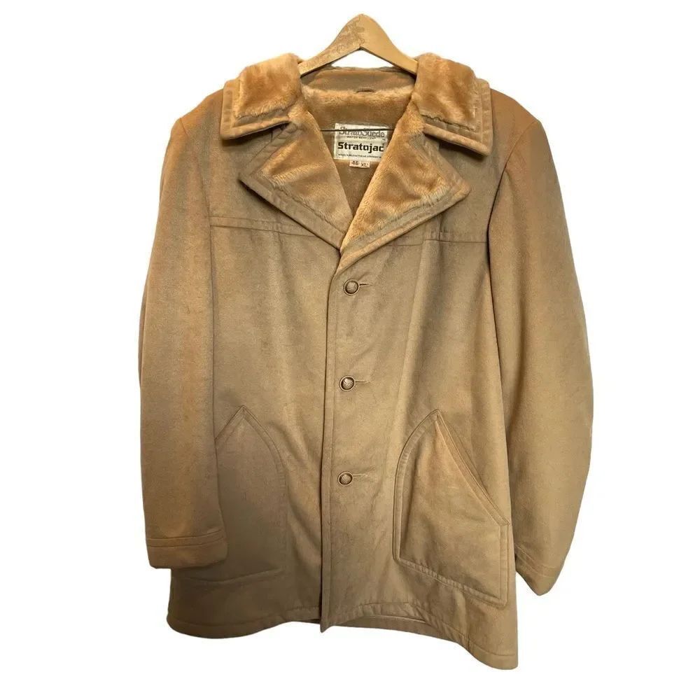 Strato Suede Men's Suede Coat Fur Lined Tan Size 46XL